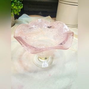 Handblown Pink Pedestal Bowl Or Vase